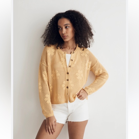 Madewell Sweaters - Madewell Airy Mustard Flower Cropped, Swingy, and Boxy Cardigan. Size Large